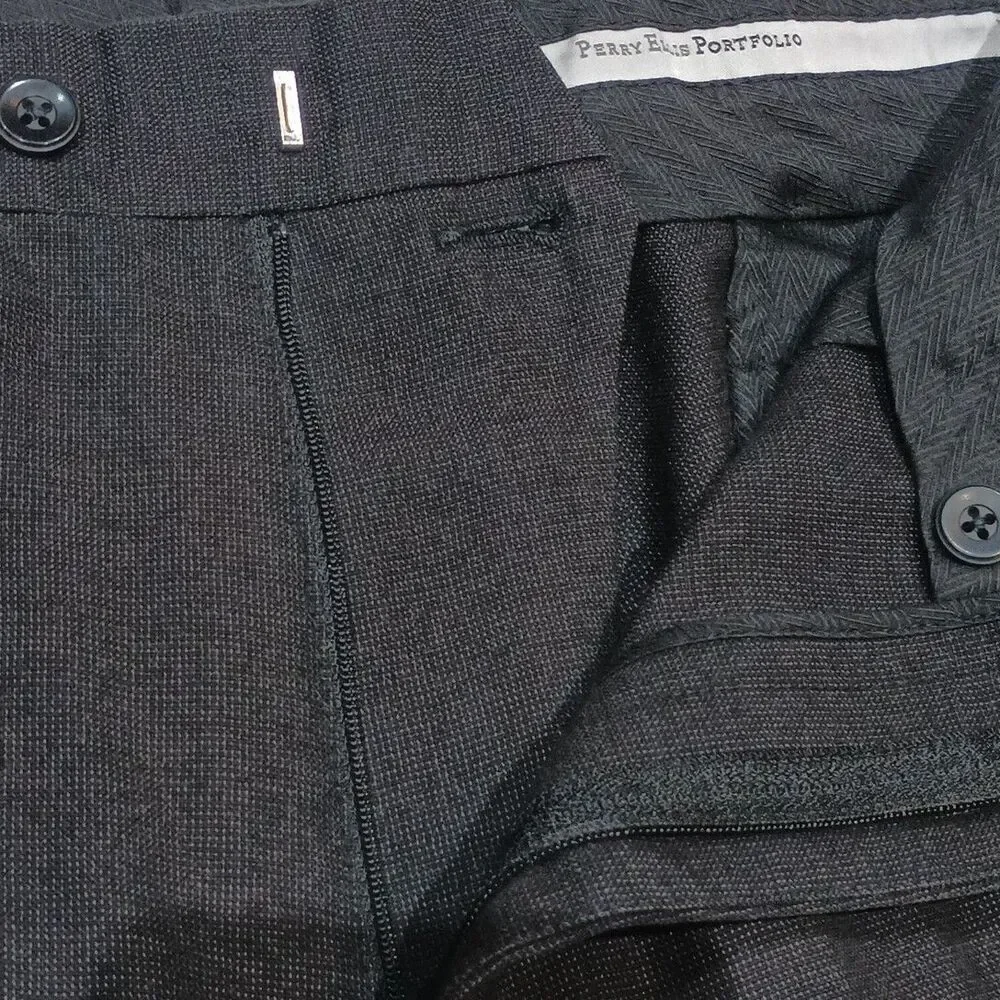 Perry Ellis Portfolio Dress Pants Mens 34x29 Black Modern Fit Flex Stretch‎